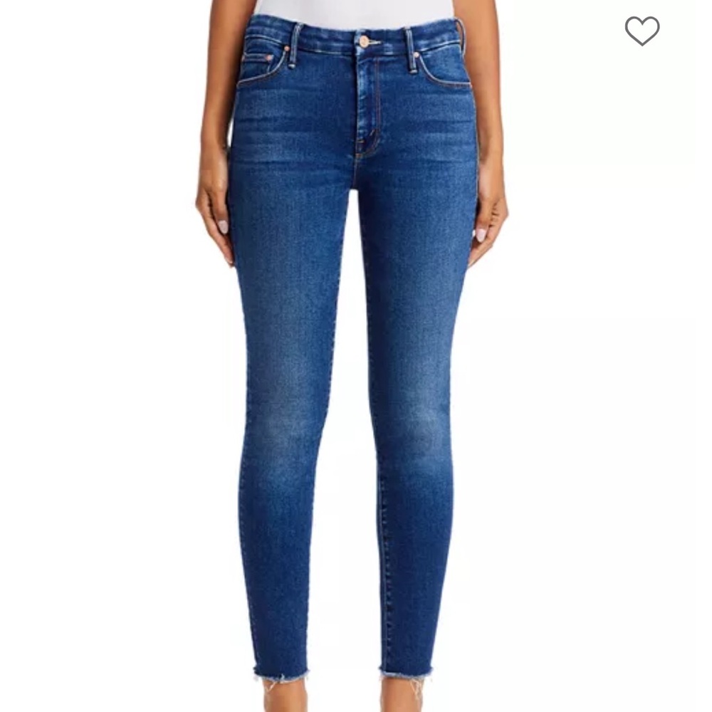 MOTHER The Looker Fray Skinny Ankle Jeans Medium Blue Denim Yakkity Yak Size 25